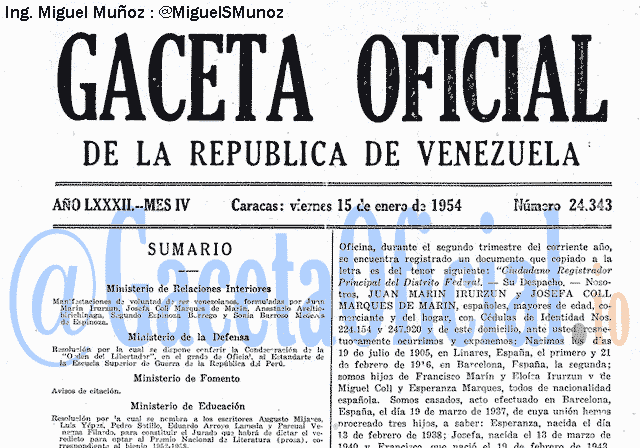Gaceta Oficial 24343 del 15 Enero 1954