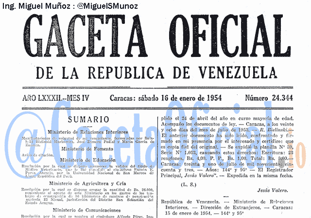 Gaceta Oficial 24344 del 16 Enero 1954