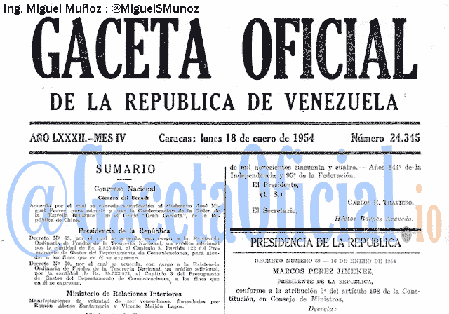 Gaceta Oficial 24345 del 18 Enero 1954