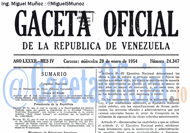 Gaceta Oficial 24347 del 20 Enero 1954