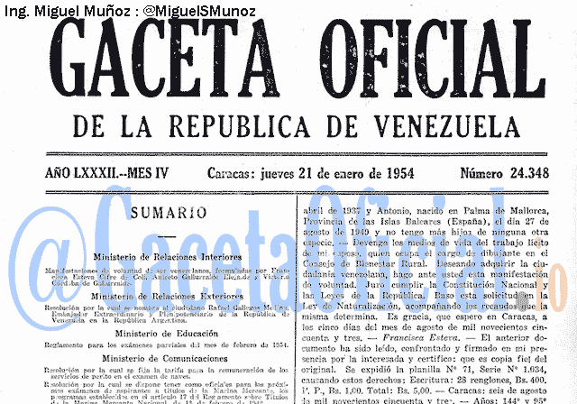 Gaceta Oficial 24348 del 21 Enero 1954