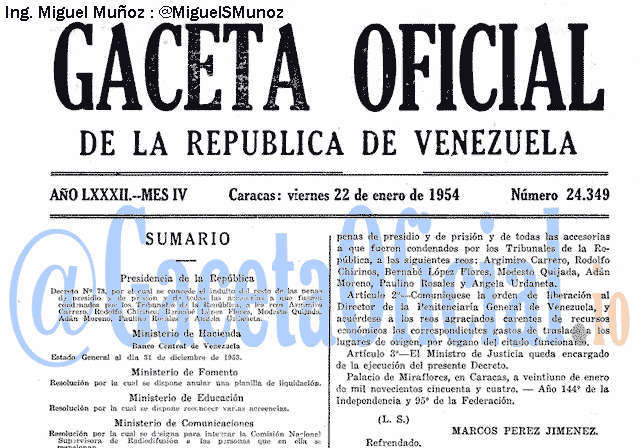 Gaceta Oficial 24349 del 22 Enero 1954