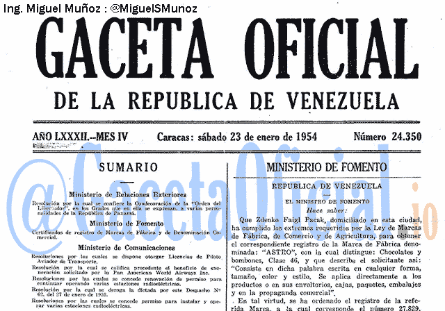 Gaceta Oficial 24350 del 23 Enero 1954
