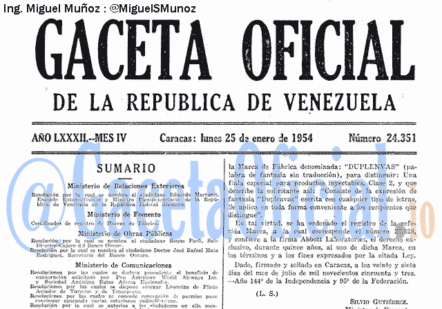 Gaceta Oficial 24351 del 25 Enero 1954