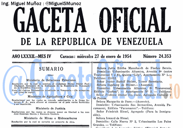 Gaceta Oficial 24353 del 27 Enero 1954