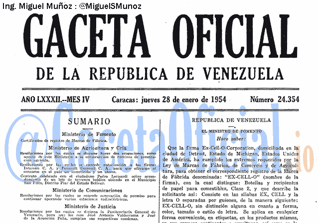 Gaceta Oficial 24354 del 28 Enero 1954