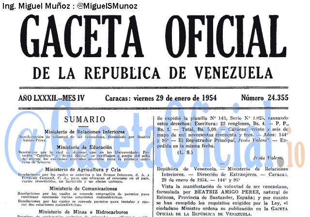 Gaceta Oficial 24355 del 29 Enero 1954