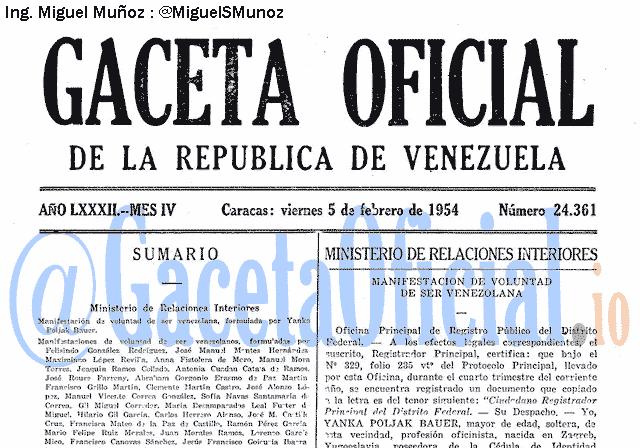 Gaceta Oficial 24361 del 5 Febrero 1954