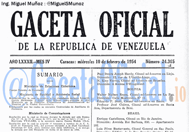 Gaceta Oficial 24365 del 10 Febrero 1954