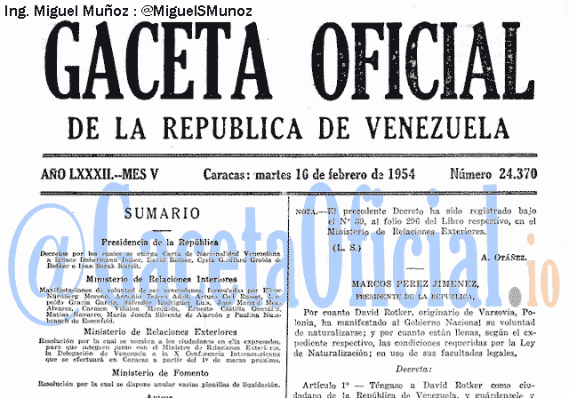 Gaceta Oficial 24370 del 10 Febrero 1954