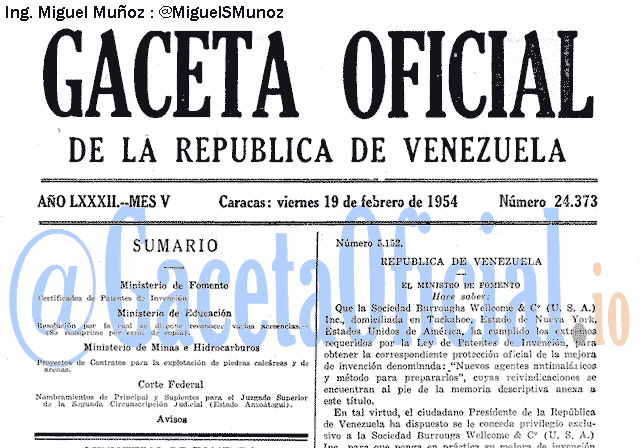 Gaceta Oficial 24373 del 19 Febrero 1954
