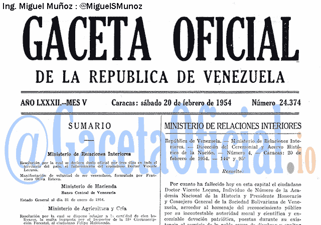 Gaceta Oficial 24374 del 20 Febrero 1954