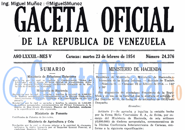 Gaceta Oficial 24376 del 23 Febrero 1954