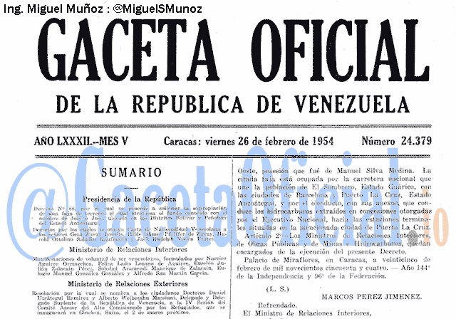 Gaceta Oficial 24379 del 26 Febrero 1954