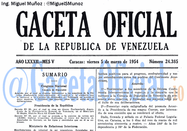 Gaceta Oficial 24385 del 5 Marzo 1954
