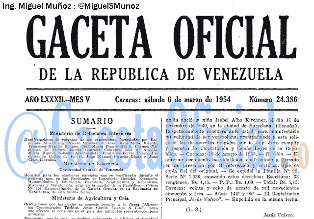 Gaceta Oficial 24386 del 6 Marzo 1954