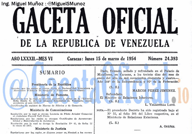 Gaceta Oficial 24393 del 15 Marzo 1954
