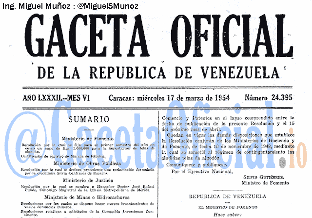 Gaceta Oficial 24395 del 17 Marzo 1954