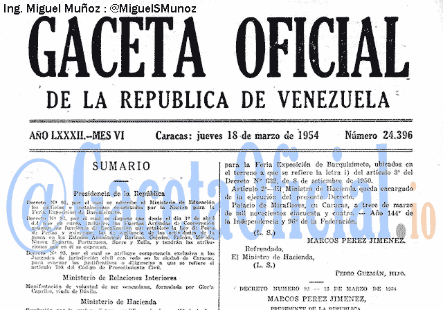 Gaceta Oficial 24396 del 18 Marzo 1954