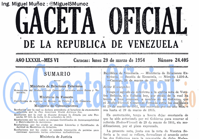 Gaceta Oficial 24405 del 29 Marzo 1954