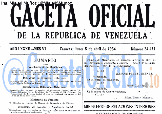 Gaceta Oficial 24411 del 5 Abril 1954