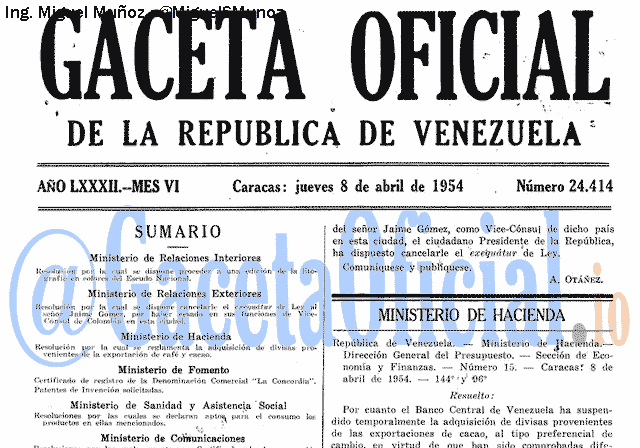 Gaceta Oficial 24414 del 8 Abril 1954