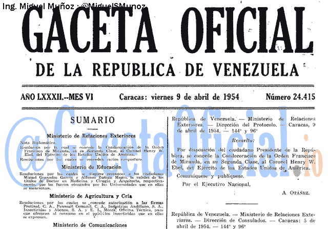 Gaceta Oficial 24415 del 9 Abril 1954