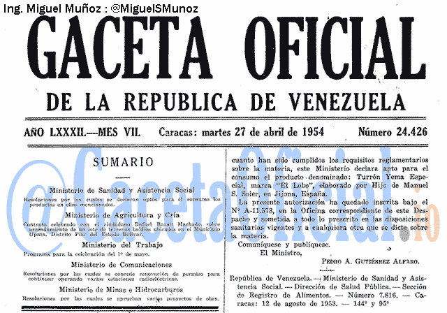 Gaceta Oficial 24426 del 27 Abril 1954