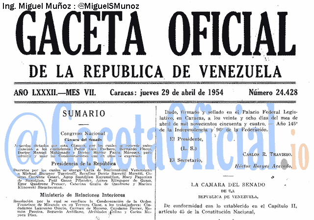 Gaceta Oficial 24428 del 29 Abril 1954