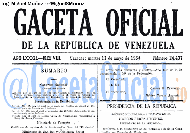 Gaceta Oficial 24437 del 11 Mayo 1954