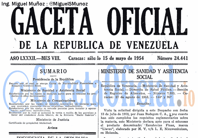 Gaceta Oficial 24441 del 15 Mayo 1954