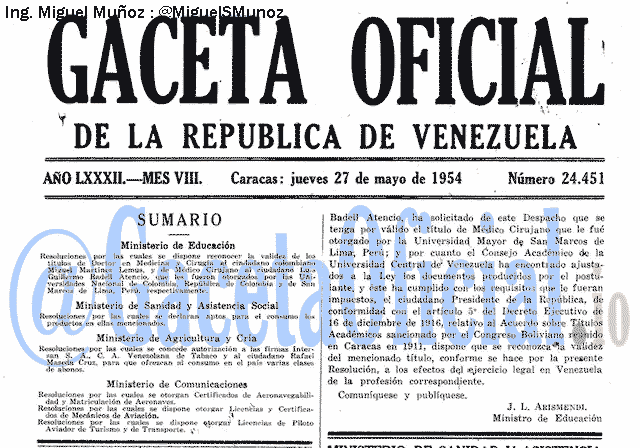 Gaceta Oficial 24451 del 27 Mayo 1954