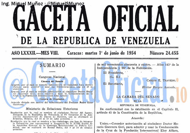 Gaceta Oficial 24455 del 1 Junio 1954