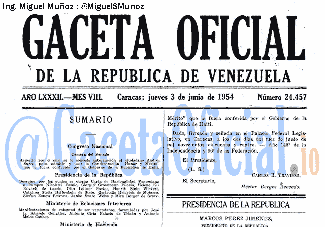 Gaceta Oficial 24457 del 3 Junio 1954