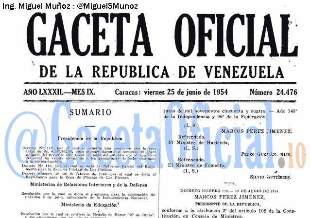 Gaceta Oficial 24476 del 25 Junio 1954