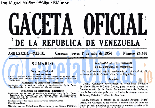 Gaceta Oficial 24481 del 1 Julio 1954