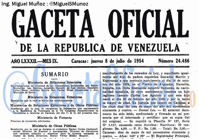 Gaceta Oficial 24486 del 8 Julio 1954