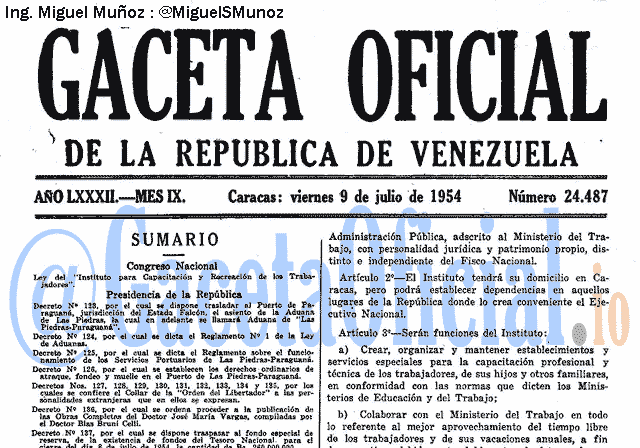 Gaceta Oficial 24487 del 9 Julio 1954