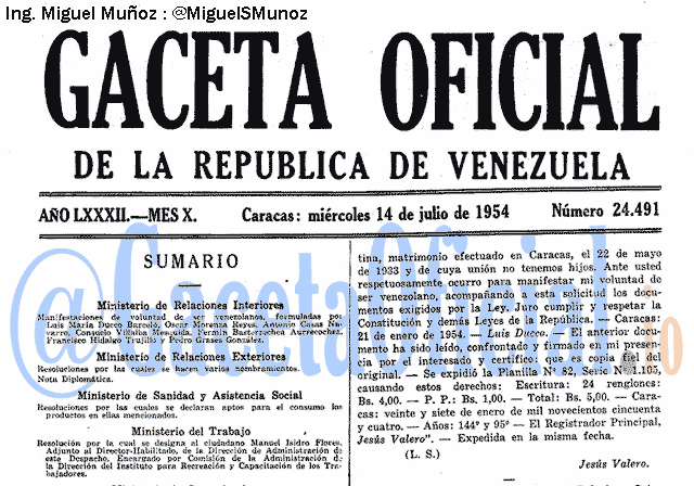 Gaceta Oficial 24491 del 14 Julio 1954