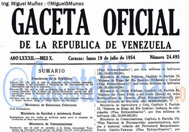 Gaceta Oficial 24495 del 19 Julio 1954
