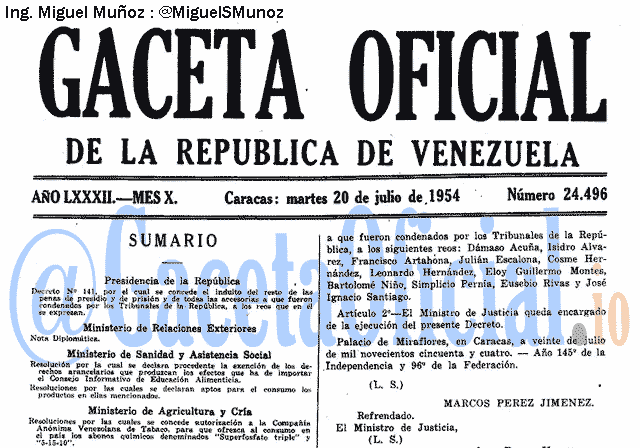 Gaceta Oficial 24496 del 20 Julio 1954