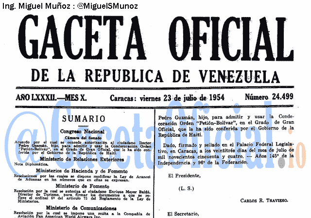 Gaceta Oficial 24499 del 23 Julio 1954