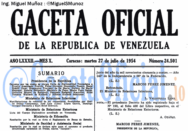 Gaceta Oficial 24501 del 27 Julio 1954