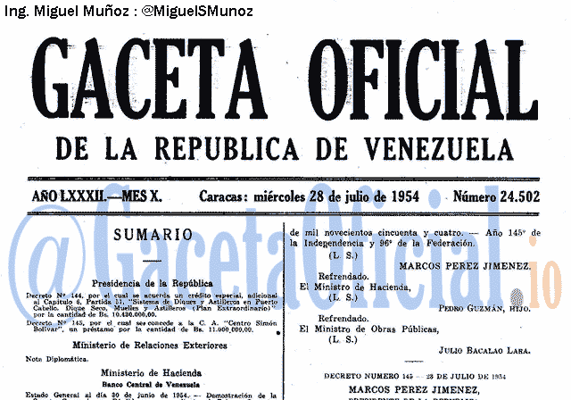 Gaceta Oficial 24502 del 28 Julio 1954