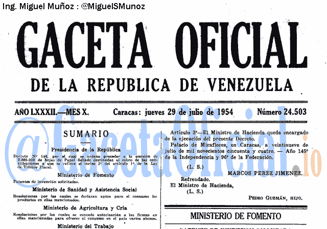 Gaceta Oficial 24503 del 29 Julio 1954