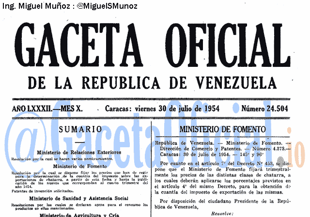 Gaceta Oficial 24504 del 30 Julio 1954