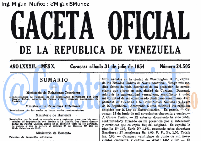 Gaceta Oficial 24505 del 31 Julio 1954