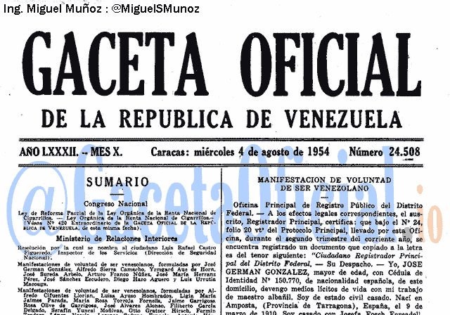 Gaceta Oficial 24508 del 4 Agosto 1954
