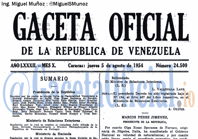 Gaceta Oficial 24509 del 5 Agosto 1954