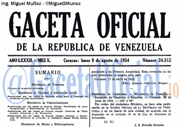 Gaceta Oficial 24512 del 9 Agosto 1954